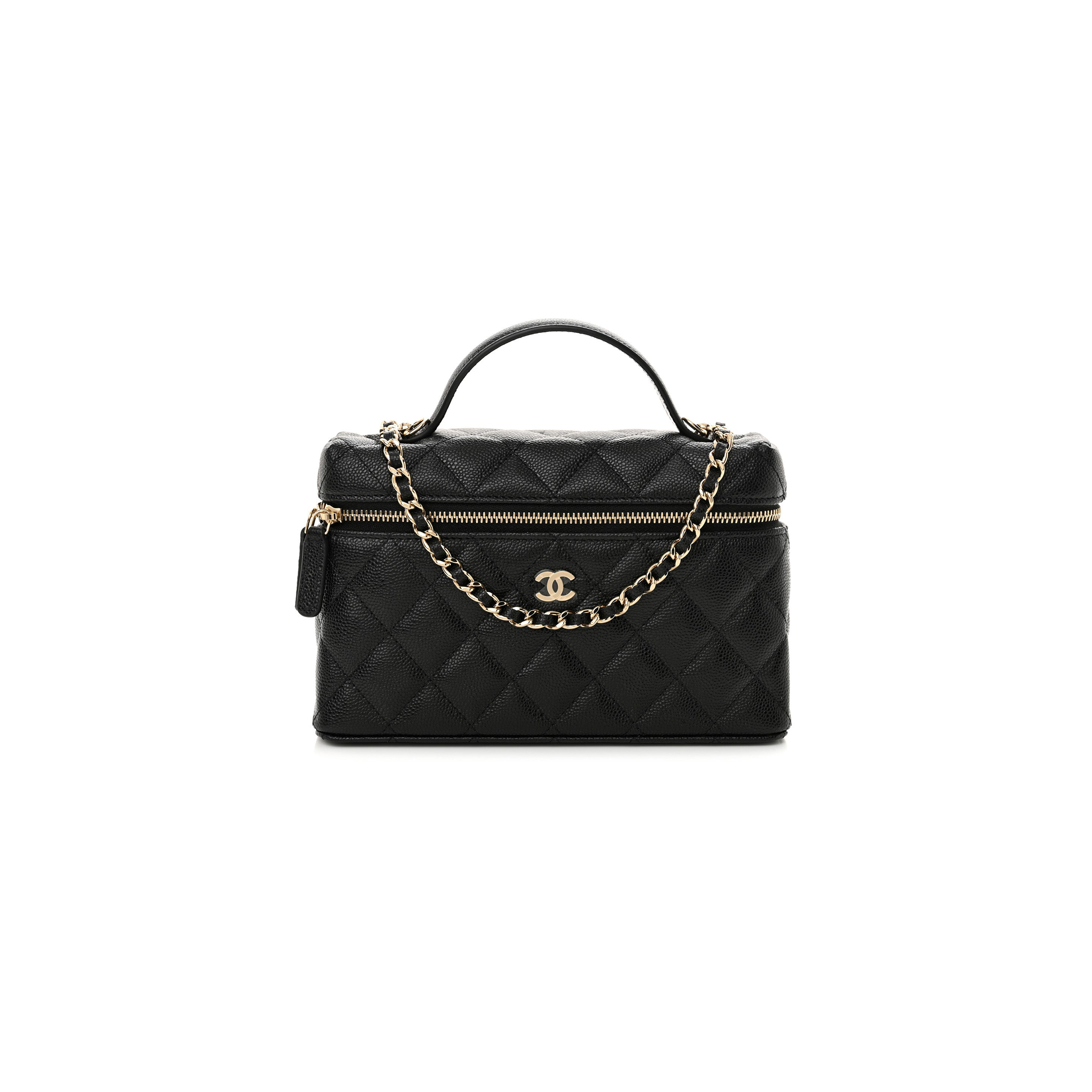 CHANEL CAVIAR QUILTED TOP HANDLE SLIM VANITY WITH CHAIN BLACK AP4385 (19.5*17*5cm)